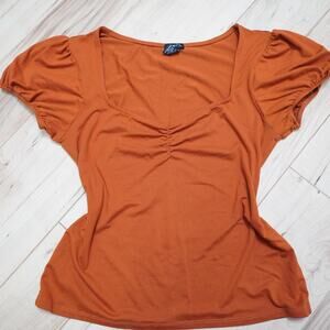 Rue21 Burnt Orange Ruched V-Neck Puff Sleeve Top Y2K Coquette XL